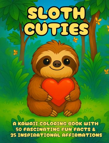 Sloth Cuties Kawaii coloring book cover