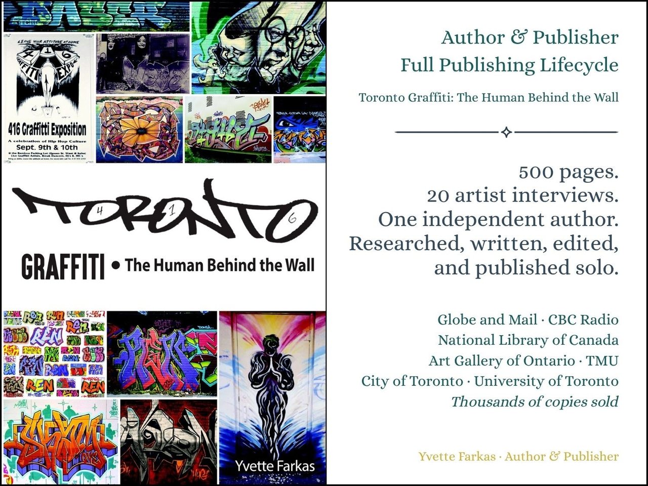Toronto Graffiti: 500 pages, 20 artist interviews, researched, written, edited, and published solo by Yvette Farkas