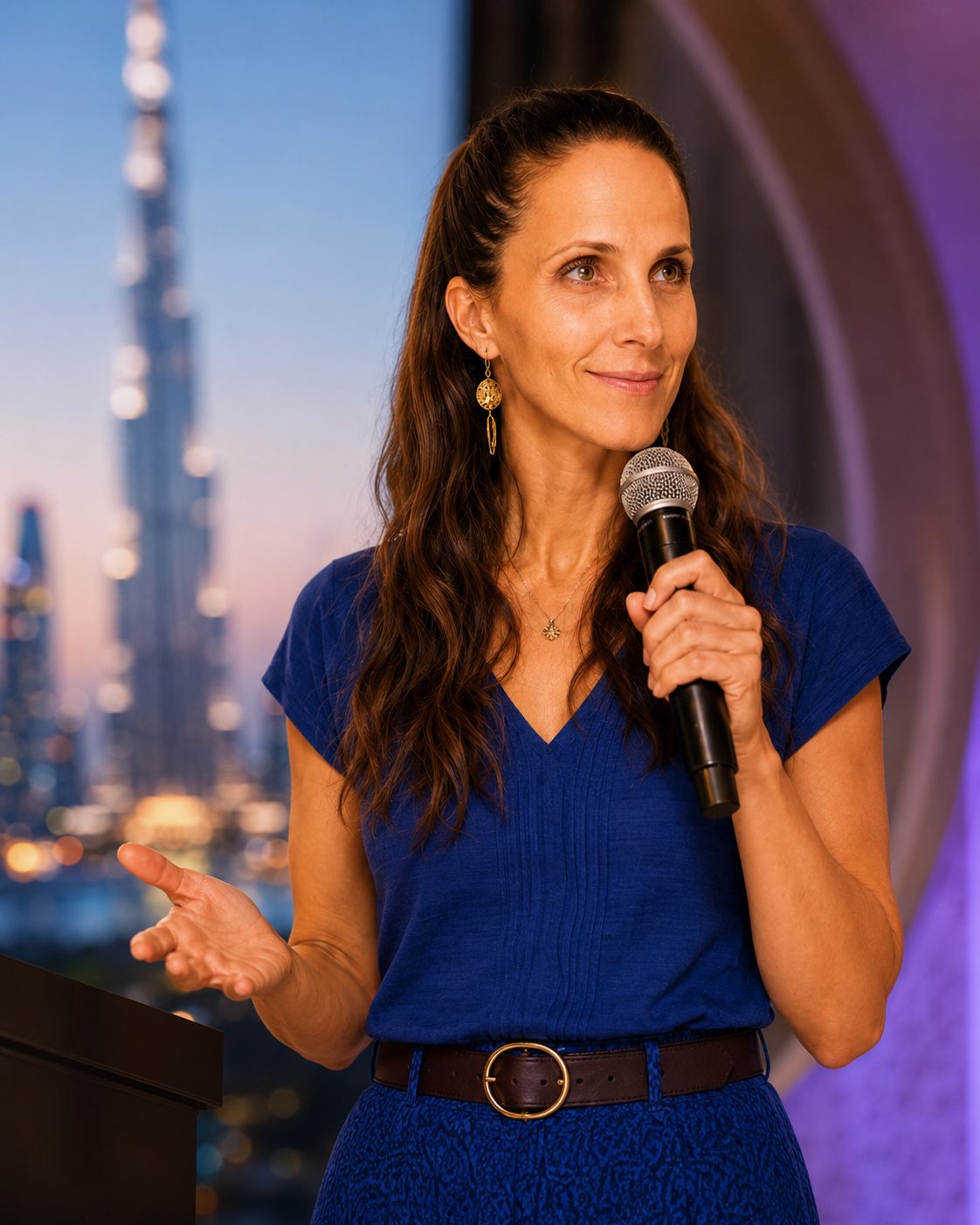 Yvette Farkas speaking on stage